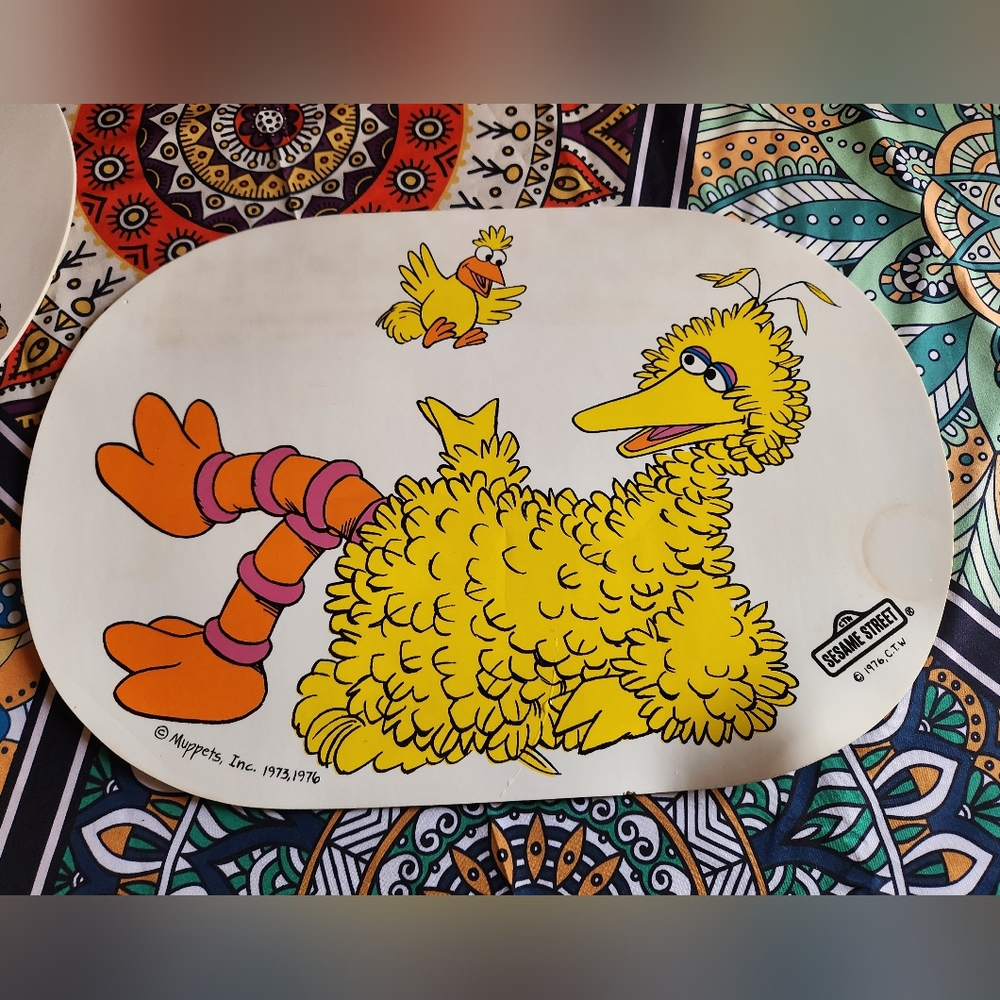 Vintage 1970's Big Bird Vinyl Placemat.